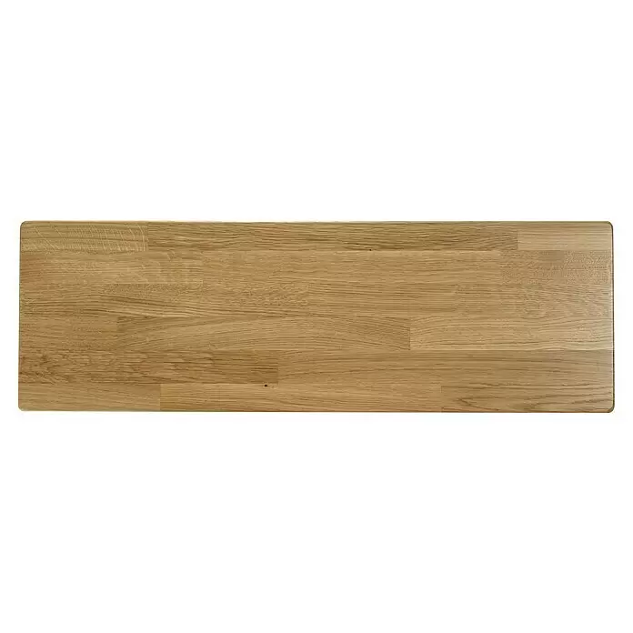 Dolle Mittelholmtreppe Cork - Breite: 75 cm, Perlgrau, 1/4-gewendelt, Farbe Stufen: Eiche Natur, Geschosshöhe: 278 cm - 337 cm, Edelstahlgeländer - Helle Eichenholzplatte, keilverzinkt, mit abgerundeten Ecken.