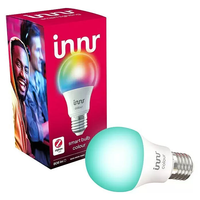 Innr Lighting Smart-LED-Lampe Bulb Colour - E27, Dimmbar, RGBW, 806 lm, 8,5 W, 1 Stk. - Diagonale Ansicht
