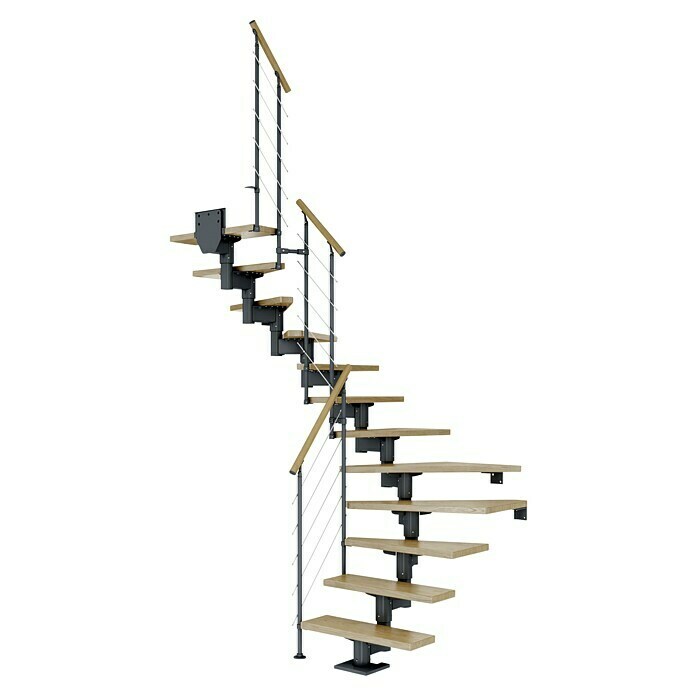 Dolle Mittelholmtreppe Cork (Breite: 75 cm, 1/2-gewendelt, Anthrazitgrau, Farbe Stufen: Eiche Natur, Geschosshöhe: 278 cm - 337 cm)