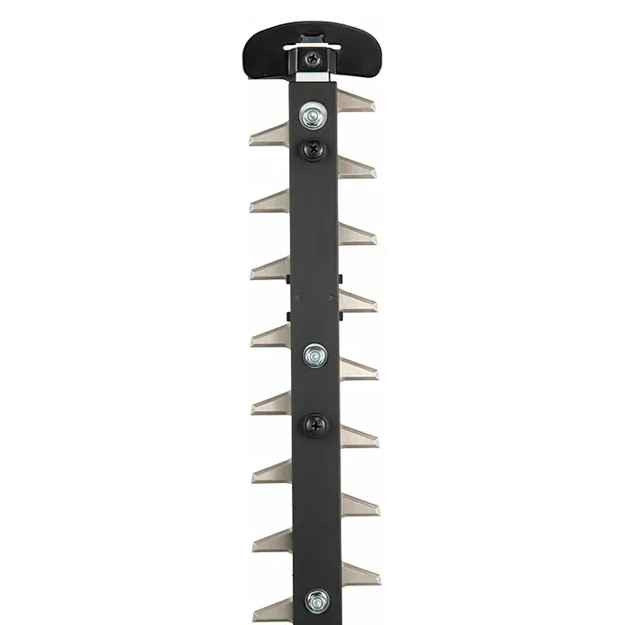 Makita LXT 18V Akku-Heckenschere DUH751Z - 18 V, Li-Ionen, Ohne Akku - Detailaufnahme einer Heckenscherenklinge mit scharfen Zähnen für einen präzisen Schnitt von Hecken und Sträuchern.