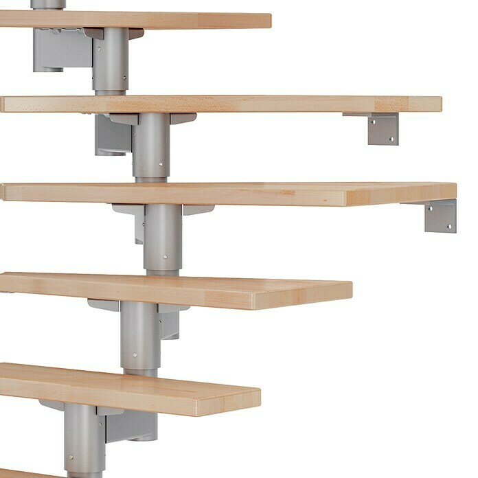 Dolle Mittelholmtreppe Cork (Breite: 79 cm, 1/2-gewendelt, Perlgrau, Farbe Stufen: Buche Natur, Geschosshöhe: 222 cm - 270 cm) | BAUHAUS