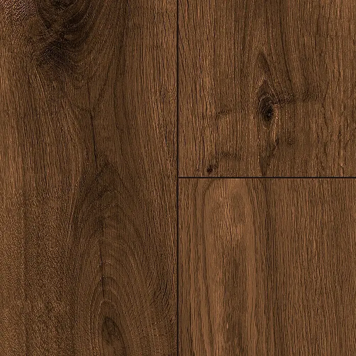 LOGOCLIC Designboden Element Flex - Eiche Delania, Landhausdiele, 1.288 x 239 x 7 mm - Detailaufnahme von Laminatboden in dunkler Holzoptik, zeigt Maserung und Textur. Ideal für realistische Bodendarstellungen.
