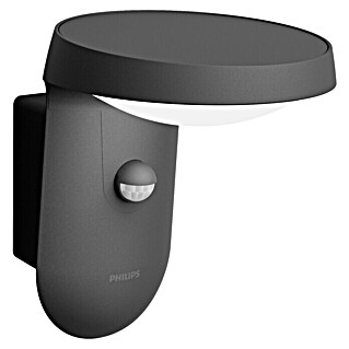 Philips Aplique exterior LED con sensor Tyla (6 W, L x An x Al: 18,4 x 15,8 x 18,8 cm, Antracita, Blanco frío)