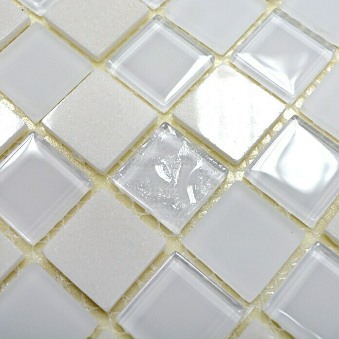 Selbstklebemosaik Quadrat Crystal Mix Weiss