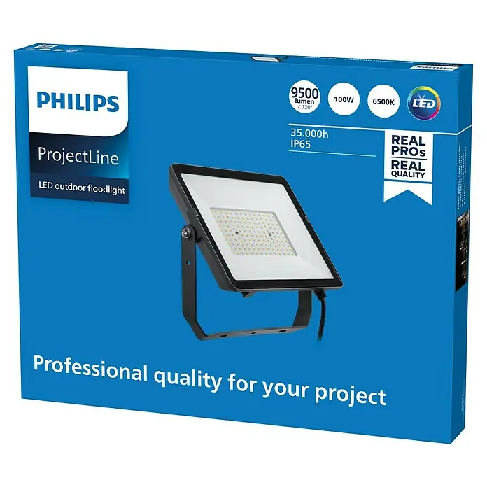 Philips Proyector LED Project Line - 100 W, Negro, Blanco frío - El foco LED para exteriores Philips ProjectLine ofrece calidad profesional para tu proyecto, con 9500 lúmenes y protección IP65.
