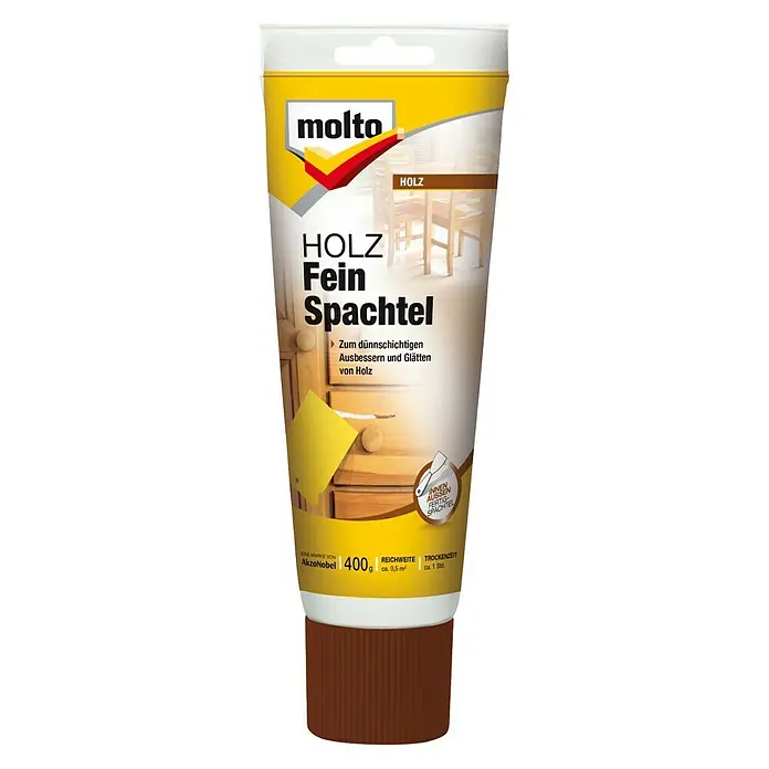 Molto Holzspachtel Holz Fein Spachtel - Weiß, 400 g - Holz-Feinspachtel von Molto in einer Tube. Zum Ausbessern und Glätten von Holzoberflächen, ideal für dünne Schichten.