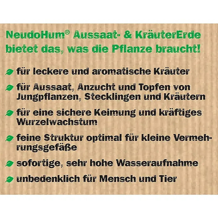 Neudorff NeudoHum Aussaat- & Kräutererde - 20 l, Torffrei - NeudoHum Aussaat- & KräuterErde bietet ideale Bedingungen für leckere Kräuter, sichere Keimung und kräftiges Wachstum.