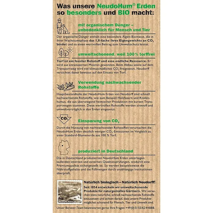 Neudorff NeudoHum Grünpflanzen- & Palmenerde - 3 l, Torffrei - Informationen zu NeudoHum® Erden: BIO, torffrei, hergestellt in Deutschland, mit nachhaltigen Rohstoffen und CO2-Einsparung.