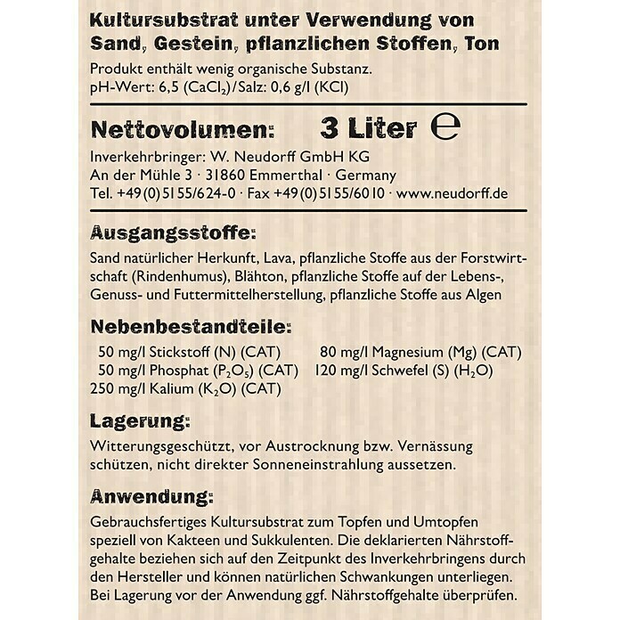 Neudorff NeudoHum Kakteenerde (3 l, Torffrei) | BAUHAUS