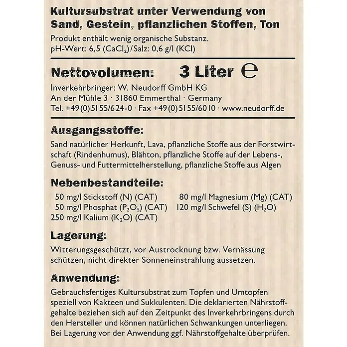 Neudorff NeudoHum Kakteenerde - 3 l, Torffrei - Kultursubstrat-Produktbeschreibung.