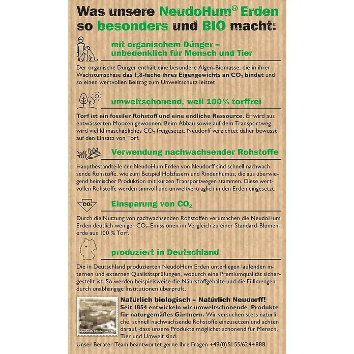 Neudorff NeudoHum Mediterranpflanzenerde - 10 l, Torffrei - Informationen zu NeudoHum® Erde: Bio-Bodenverbesserer mit organischem Dünger, torffrei, hergestellt in Deutschland.