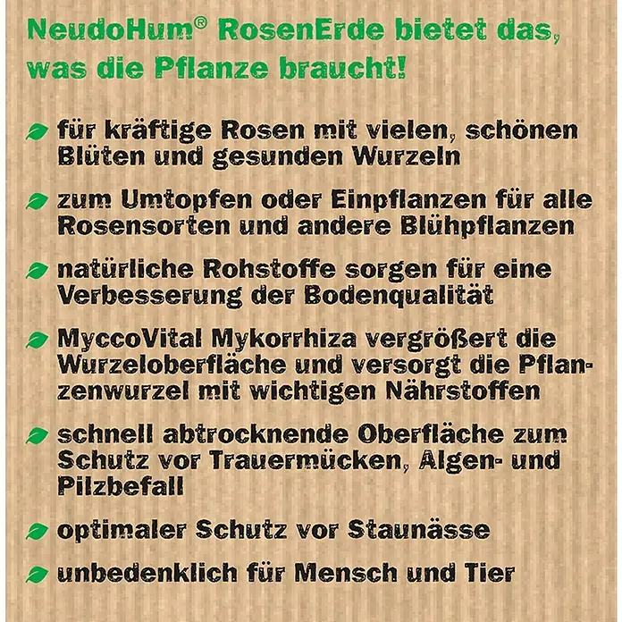 Neudorff NeudoHum Blumenerde - 20 l - NeudoHum® Rosenerde bietet alles, was Rosen für kräftiges Wachstum, üppige Blüten und gesunde Wurzeln brauchen. Optimaler Schutz vor Staunässe.