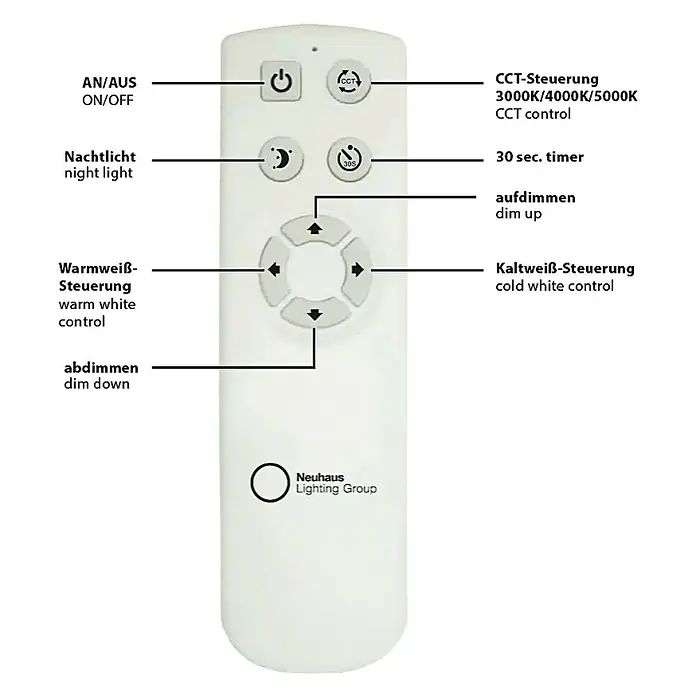 Just Light LED-Deckenleuchte rund Jupiter - 40 W, Weiß, Tageslichtweiß, Durchmesser: 600 mm - Fernbedienung für Beleuchtung mit verschiedenen Funktionen zur Steuerung von Lichtfarbe und Helligkeit.