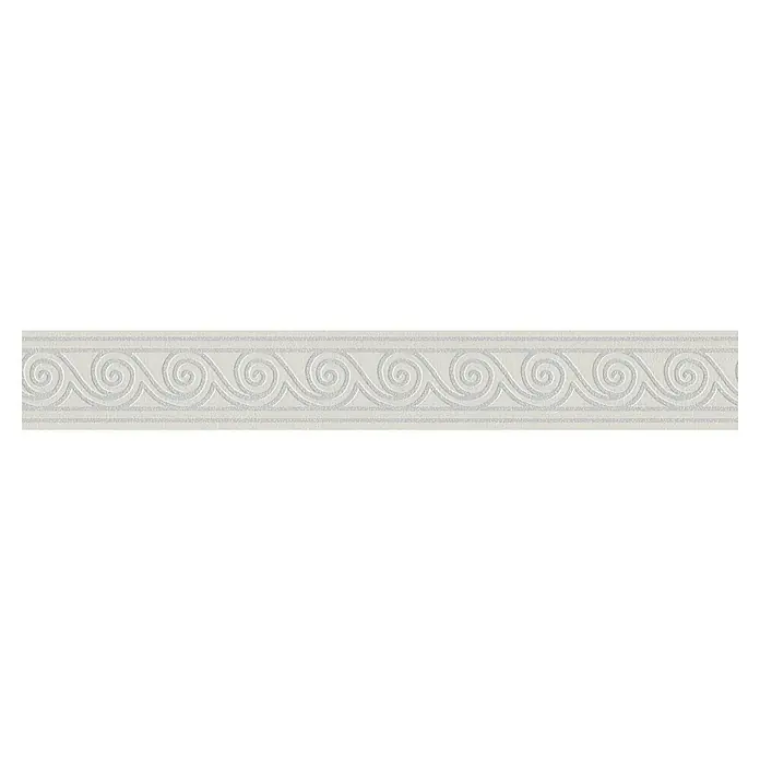 A.S. Création Only Borders 11 Tapetenborte Wellen - Grau-Glitzer, 5 x 0,08 m, Vlies - Dekoratives Bordürenfliesen-Design mit einem klassischen griechischen Wirbelmuster für einen eleganten Akzent.
