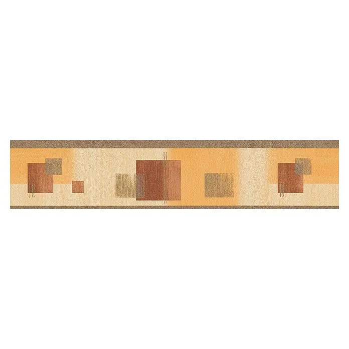A.S. Création Only Borders 11 Tapetenborte Quadrate - Kunststoff, Orange - Ein abstraktes, rechteckiges Kunstwerk in Erd- und Brauntönen, das eine moderne Ästhetik mit grafischen Formen und Farbverläufen zeigt.