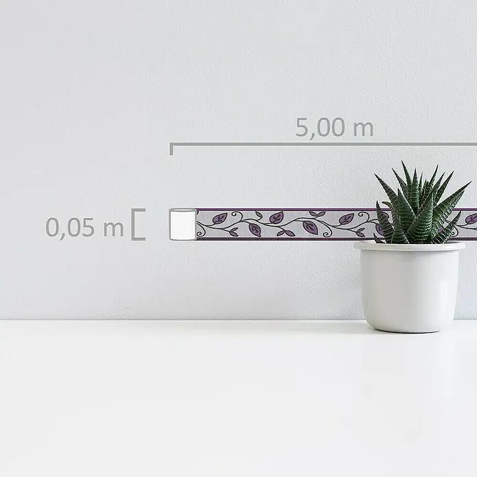 A.S. Création Only Borders 11 Tapetenborte Ranke - Kunststoff, Lila - Dekorative Bordüre mit floralem Muster in Lila und Grau. Die Bordüre ist 5,00 m lang und 0,05 m hoch.