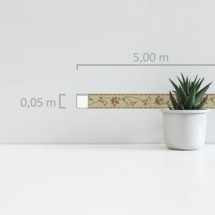 A.S. Création Only Borders 11 Tapetenborte Blumenranke - Kunststoff, Braun/Beige - Blumenbordüre mit floralem Muster. Die Bordüre ist beige mit braunen Blumenornamenten und ist 5 Meter lang und 0,05 Meter hoch.