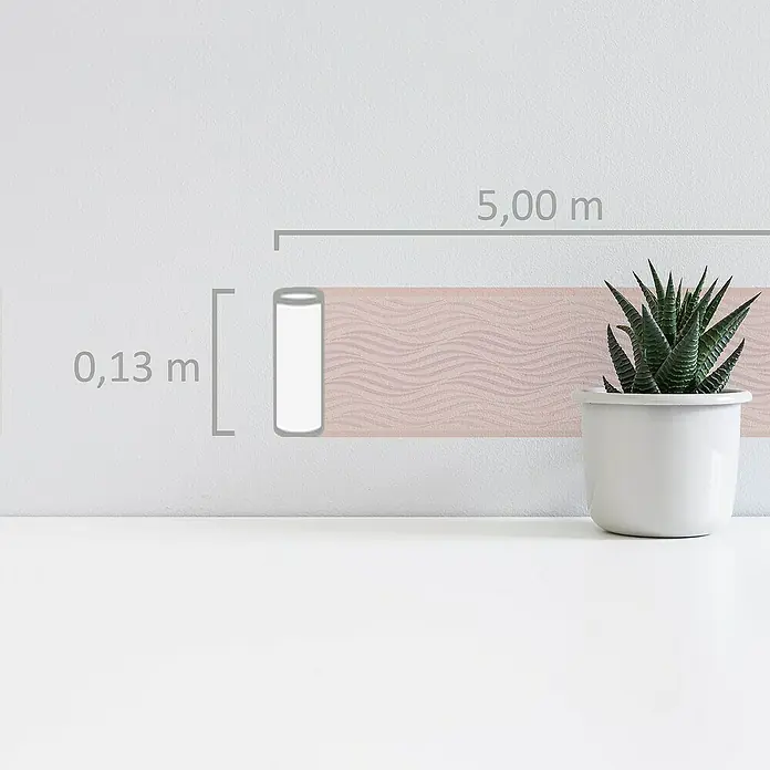 A.S. Création Only Borders 11 Tapetenborte Wellen - Kunststoff, Rosa/Weiß - Eine Nahaufnahme der Rollenstruktur der attraktiven Tapete in Rosa, die jedem Raum Eleganz verleiht.