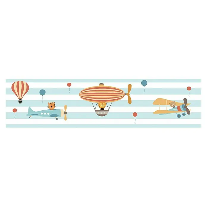 A.S. Création Lovely Kids Tapetenborte - Kunststoff, Luftparty - Niedliche Illustration von Flugzeugen und einem Heißluftballon, perfekt für Kinderzimmer. Dekoratives Wandbild mit kindlichen Motiven.