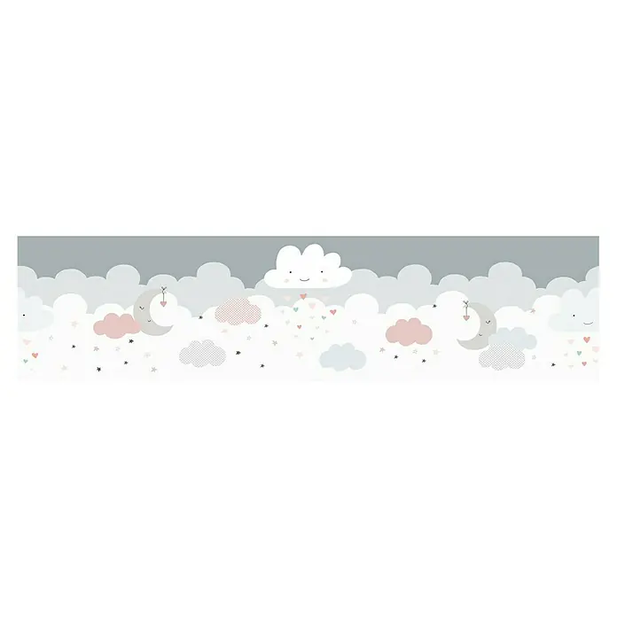 A.S. Création Only Borders 11 Tapetenborte Wolken - Kunststoff, Grau-Rosa - Illustration eines dekorativen Bordüren-Aufklebers mit Wolken, Monden, Sternen und Herzen für Kinderzimmer.