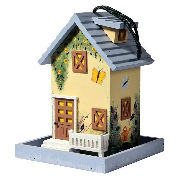 Dobar Vogelhaus Sommer - 18 x 18 x 23 cm - Attraktives Vogelhaus im Cottage-Stil mit liebevollen Details wie Fensterläden und Blumenmalereien. Der perfekte Futterplatz für gefiederte Freunde.