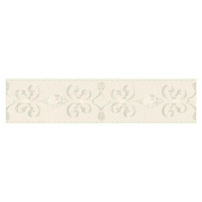 A.S. Création Only Borders 11 Tapetenborte Edelstein - Edelstein Perlmutt, Selbstklebefolie - Detailansicht einer eleganten, cremefarbenen Bordüre mit floralen Mustern und einem zentralen Diamanten, ideal zur Wandgestaltung.