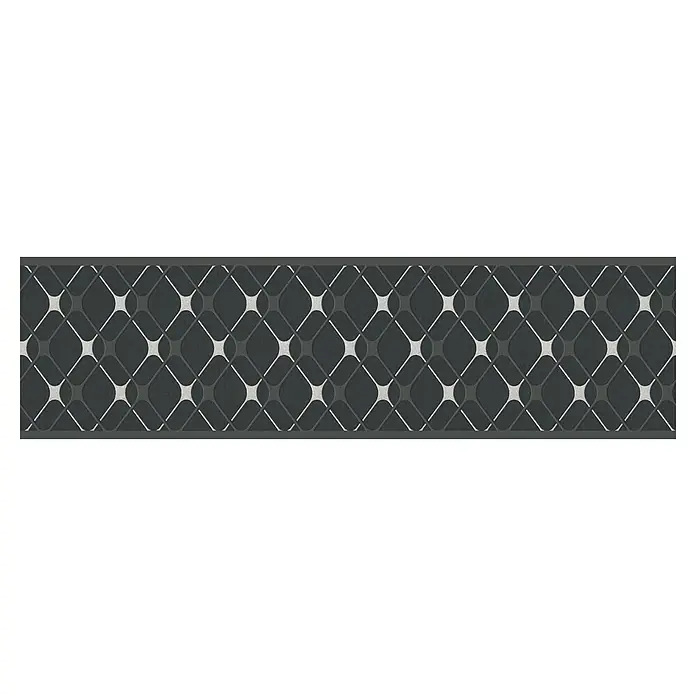 A.S. Création Only Borders 11 Tapetenborte Grafik - Schwarz/Grau, 5 x 0,17 m, Vlies - Ein dunkelgrauer gemusterter Teppich mit kreuzförmigen und rautenförmigen Akzenten. Perfekt für moderne Innenräume.