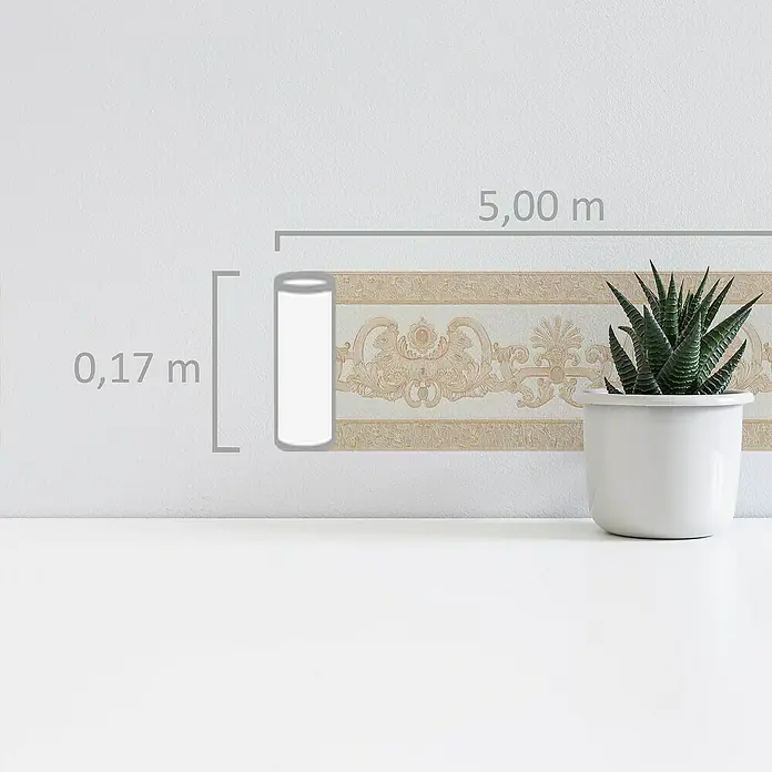 A.S. Création Only Borders 11 Tapetenborte - Beige/Creme - Wandbordüre mit floralem Muster, Maße 0,17 m x 5,00 m, ideal für dekorative Akzente im Raum.