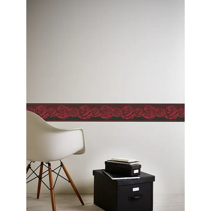 A.S. Création Only Borders 11 Tapetenborte Rosen - Kunststoff, Rot/Schwarz - Ein stilvolles Wandbild mit einem floralen Rosenmuster, das jedem Raum einen Hauch von Eleganz verleiht. Perfekt für ein romantisches Ambiente.