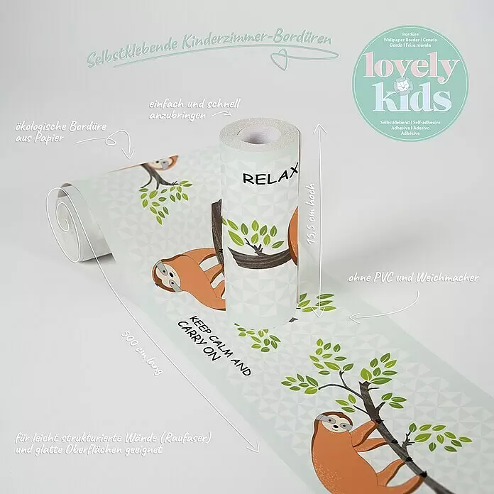 A.S. Création Lovely Kids TapetenborteFaultier, Selbstklebefolie