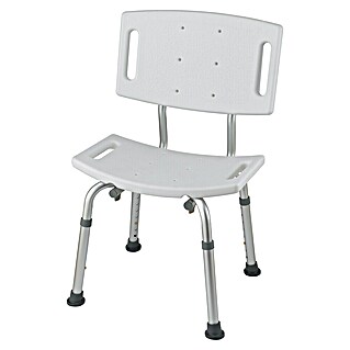 careosan Taburete para el baño (75 cm - 92 cm, Carga soportada: 110 kg, Blanco/Plateado)