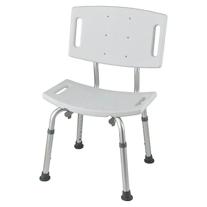 careosan Badezimmer-Stuhl - 75 cm - 92 cm, Belastbarkeit: 110 kg, Weiß/Silber - Duschstuhl mit Rückenlehne und verstellbaren Beinen, ideal für Senioren und Menschen mit eingeschränkter Mobilität.