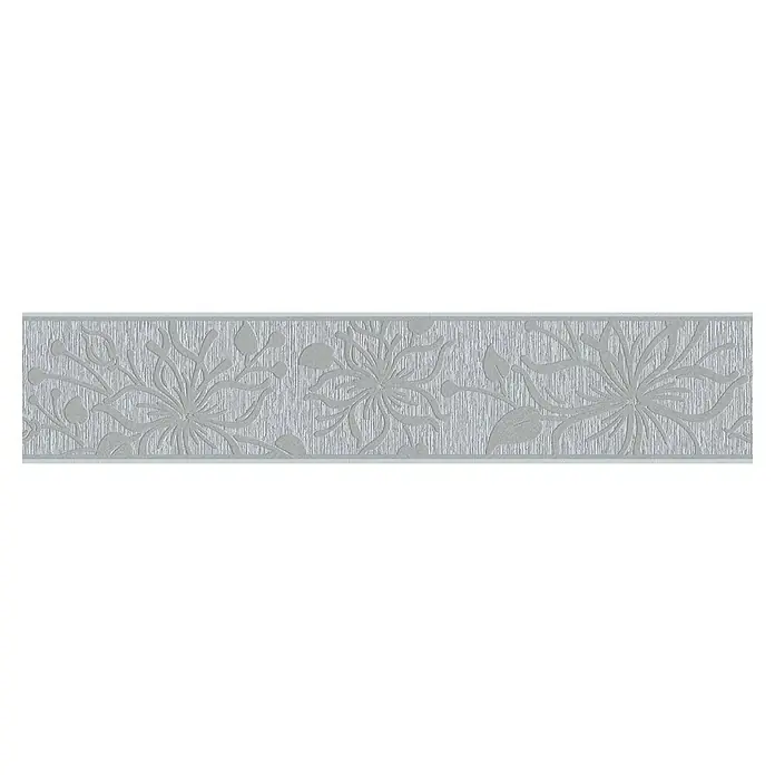 A.S. Création Only Borders 11 Tapetenborte Blume - Grau/Silber, 5 x 0,13 m, Selbstklebefolie - Silberne Bordüre mit floralem Muster für stilvolle Wanddekoration, die jedem Raum eine elegante Note verleiht und die Aufmerksamkeit auf sich zieht.