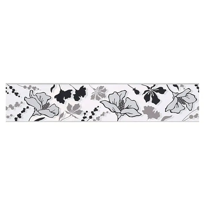 A.S. Création Only Borders 11 Tapetenborte Blüte - Schwarz/Weiß, 5 x 0,1 m, Selbstklebefolie - Ein florales Muster in Schwarz, Weiß und Grautönen. Perfekt für einen modernen und stilvollen Look, der jedem Raum eine besondere Note verleiht.