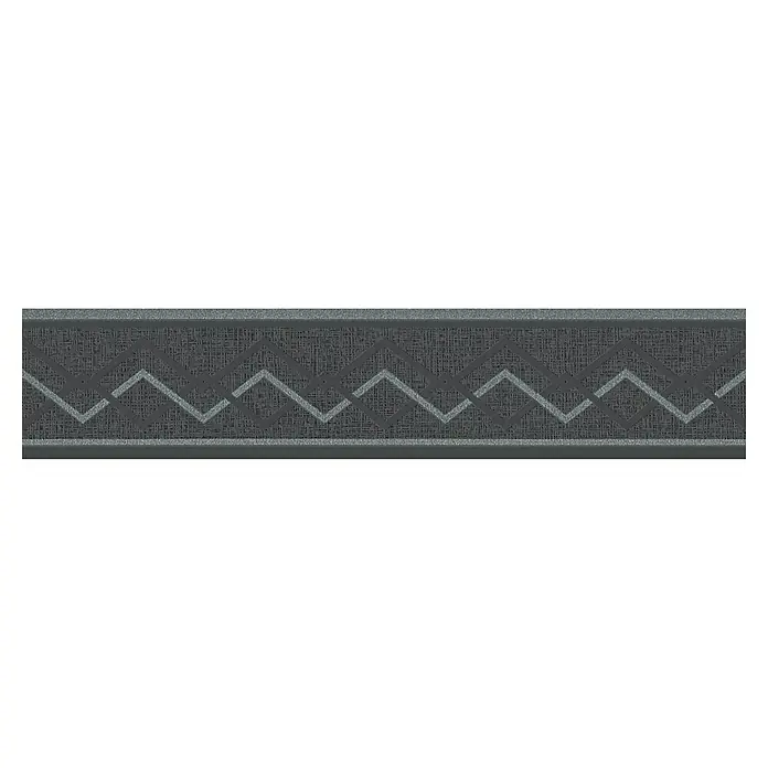 A.S. Création Only Borders 11 Tapetenborte Zick-Zack - Schwarz/Grau, 5 x 0,13 m, Vlies - Dekorative Bordüre mit einem komplexen geometrischen Muster in Grau- und Silbertönen, ideal für stilvolle Raumgestaltung.