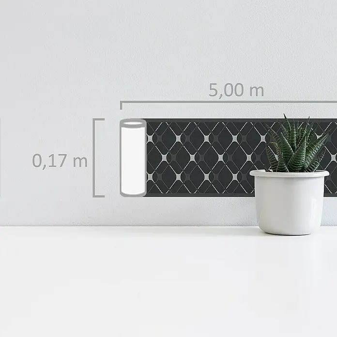 A.S. Création Only Borders 11 Tapetenborte Grafik - Schwarz/Grau, 5 x 0,17 m, Vlies - Dekoratives Bordüre mit geometrischem Muster in Schwarz und Silber. Ideal für stilvolle Wandgestaltung und Akzente im Raum.