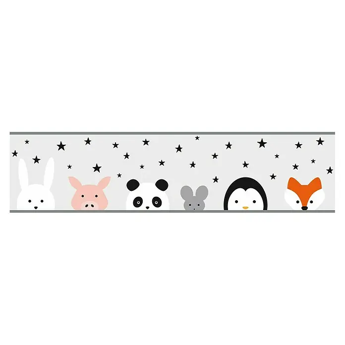 A.S. Création Lovely Kids Tapetenborte - Kunststoff, Tiere - Niedliches Kinderzimmer-Wandtattoo mit Sternen und Tieren, perfekt für die Dekoration von Babyzimmern.