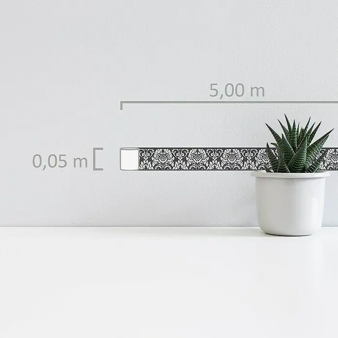A.S. Création Only Borders 11 Tapetenborte Ornament - Kunststoff, Schwarz/Weiß - Ein dekorativer Bordürenaufkleber in Schwarz und Weiß mit floralem Muster, ideal zur Verschönerung von Wänden und Möbeln.