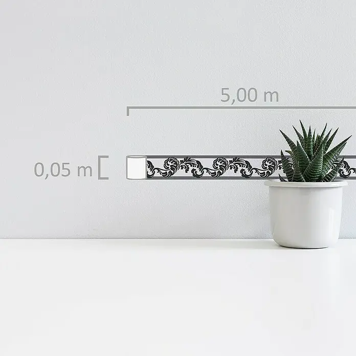 A.S. Création Only Borders 11 Tapetenborte Ranke - Kunststoff, Schwarz/Weiß - Dekorative Bordüre mit floralem Muster, 5,00 m lang und 0,05 m breit. Ideal für die individuelle Wandgestaltung.