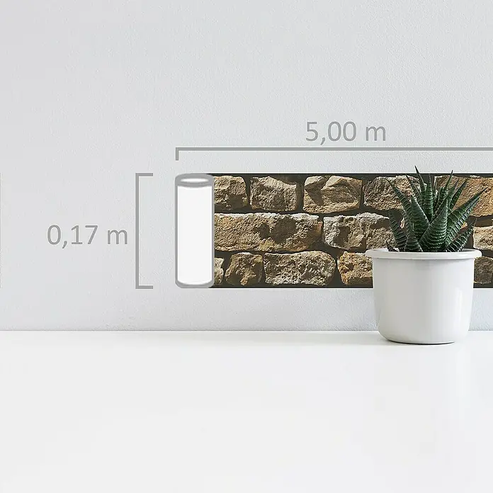 A.S. Création Only Borders 11 Tapetenborte Naturstein - 5 m x 17 cm x 5 cm, Kunststoff, Natursteinbraun - Wandtattoo in Steinoptik mit den Maßen 5,00 m x 0,17 m, das jedem Raum eine rustikale Note verleiht. Perfekt für ein gemütliches Ambiente.