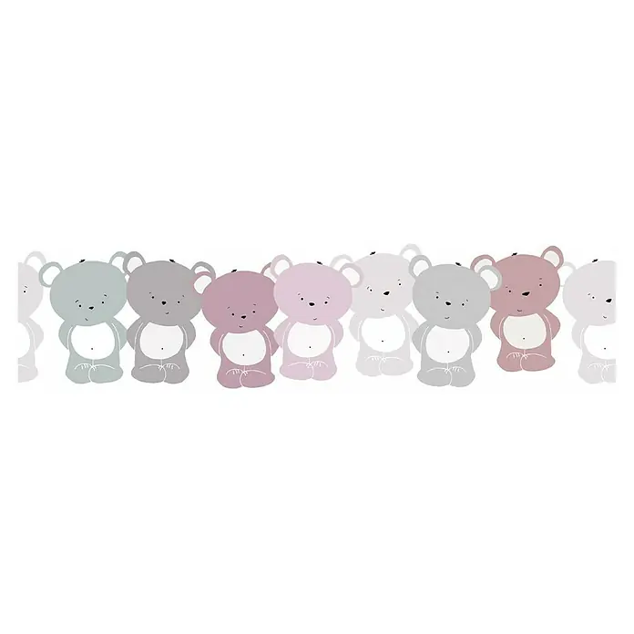 A.S. Création Lovely Kids Tapetenborte - Kunststoff, Bärchen Rosa-Grau - Illustration von niedlichen Teddybären in verschiedenen Pastellfarben, die eine sanfte und freundliche Atmosphäre schaffen. Ideal für Kinderzimmer.