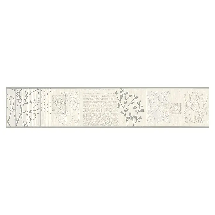 A.S. Création Only Borders 11 Tapetenborte - Kunststoff, Grau/Creme - Eine elegante Bordüre mit stilisierten Baum- und Pflanzenmotiven in sanften Farbtönen, ideal für eine moderne Raumgestaltung.