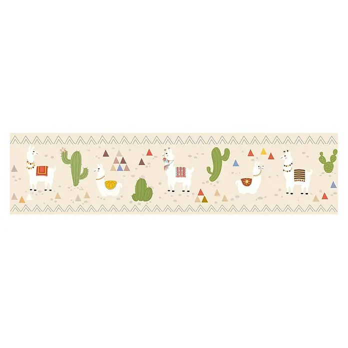 A.S. Création Lovely Kids Tapetenborte - Kunststoff, Wüste - Illustration mit Alpakas, Kakteen und Dreiecken in warmen Farbtönen. Perfekt für Kinderzimmer oder Textilien.