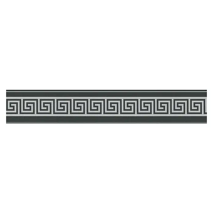 A.S. Création Only Borders 11 Tapetenborte Mäander - Kunststoff, Schwarz/Silber - Griechischer Mäander Bordüre in Grau- und Weißtönen für Wandgestaltung. Dekoratives Element mit klassischem Muster.