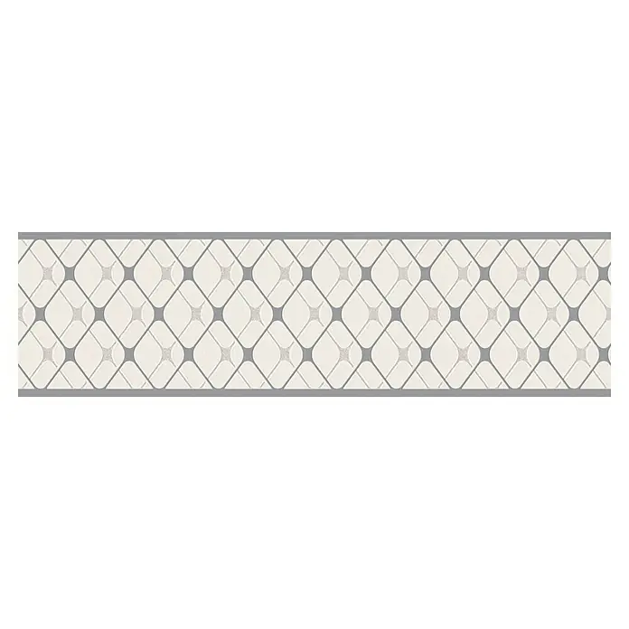 A.S. Création Only Borders 11 Tapetenborte Grafik - Kunststoff, Grau/Weiß - Wandfliese mit einem Muster aus Rauten und Kreisen in Grau- und Beigetönen, ideal für moderne Innenräume.