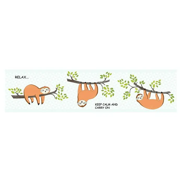 A.S. Création Lovely Kids TapetenborteFaultier, Selbstklebefolie - Entspannende Faultiere-Illustration. 'RELAX...' und 'KEEP CALM AND CARRY ON' Schriften. Ideal für ruhige Dekorationen und als sanfte Erinnerung.