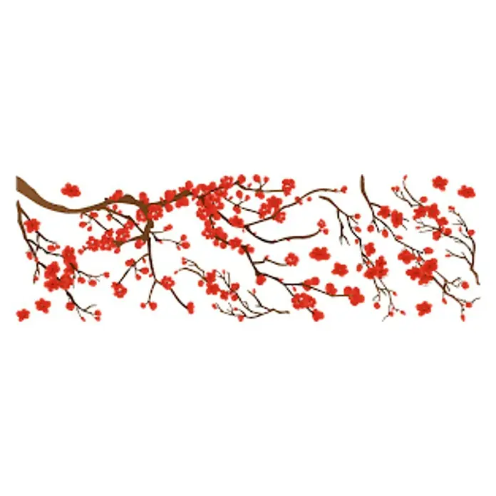 Vinilo de pared Red Ramage - Rojo, Plástico - Una hermosa imagen de una rama de cerezo estilizada, perfecta para decoración de paredes y otros proyectos creativos.