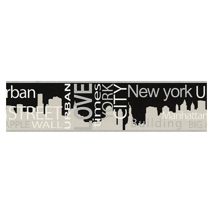 A.S. Création Only Borders 11 Tapetenborte Skyline - Kunststoff, Schwarz/Weiß - Dekoratives New York City Wandbild, das die Skyline und typografische Elemente wie "Urban" und "Love" kombiniert.