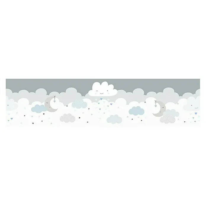 A.S. Création Only Borders 11 Tapetenborte Wolken - Kunststoff, Grau/Blau - Niedliches Wandbordüre mit Wolken, Monden, Sternen und Herzen in beruhigenden Blautönen für Kinderzimmer, die eine sanfte und traumhafte Atmosphäre schaffen.