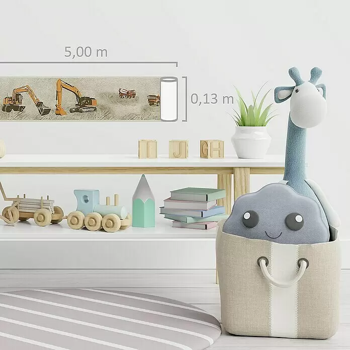 A.S. Création Only Borders 11 Tapetenborte Bagger - Kunststoff, Beige - Dekorborte (5,00m x 0,13m) mit Baufahrzeugen für das Kinderzimmer.